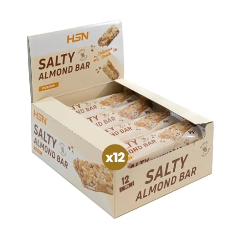 HSN Salty Almond Energy Bar | Barrita de Frutos Secos con Almendras y Sal Marina | 12 Barritas de 50 g | Snack Natural Crujiente – Ideal para el Día a Día