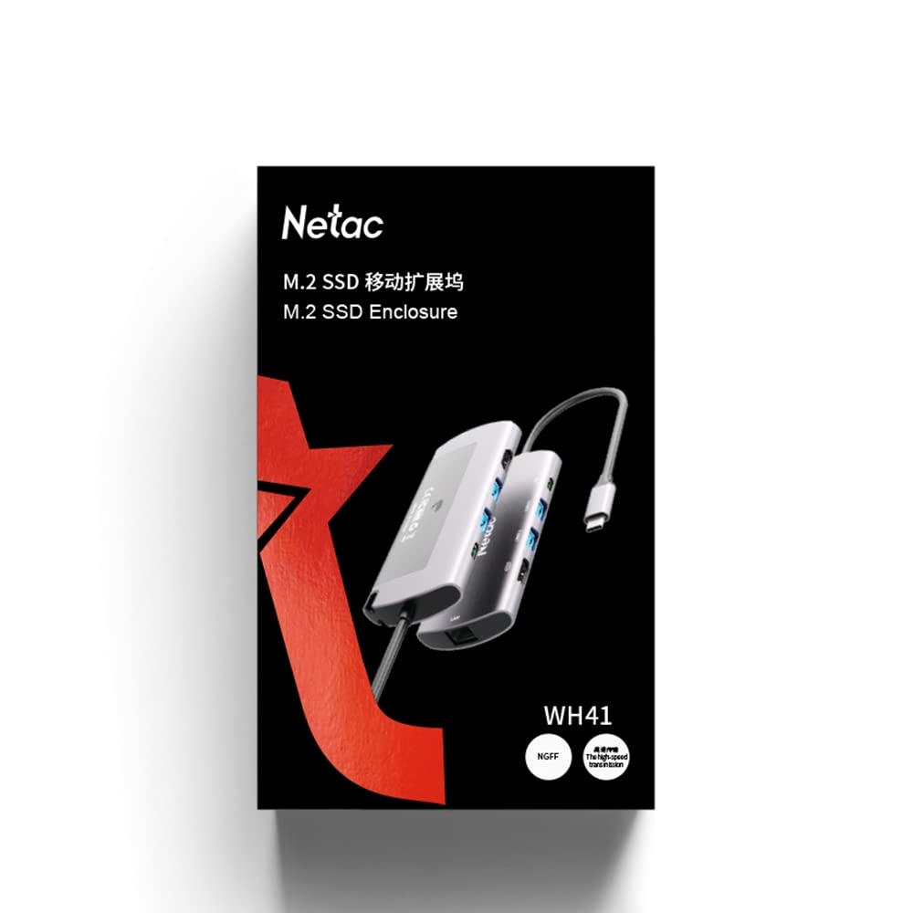 Netac Aluminiowa obudowa do M.2 SATA 6 w 1 - wejście (1xUSB-C, 1xPD Recharge), wyjście (2xUSB3.0-A, 1xHDMI, 1xRJ45, 1xM.2 SATA)