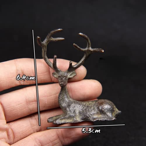 Antique Brass Sika Deer Statue Desktop Ornament, Retro Cute Animal Deer Figurine Miniature Home Bonsai Decorations Sand Table Crafts Study Paperweight Accessories #TOP5
