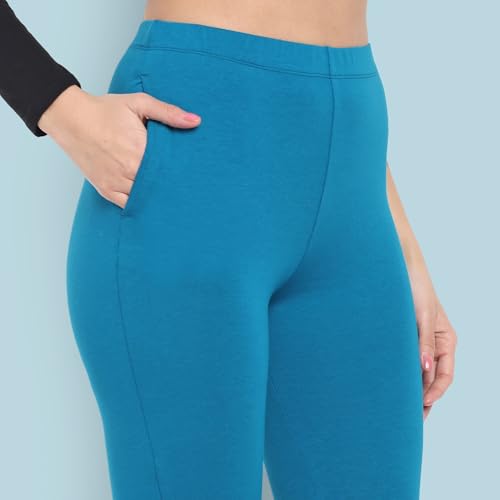 Image of ONE SKY Women Full Length Leggings | Cotton Modal Spandex Blend | High Waist Stretchable & Bio-Washed Fabric | Colour-Lock Technology | Comfortable Leggings for Women