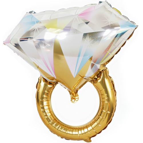 PartyForever 40 inch Giant Gold Diamond Ring Balloon Engagement Ring Balloon for Bachelorette Party Decorations Balloons Bridal Shower Hen Party & Wedding Celebrations