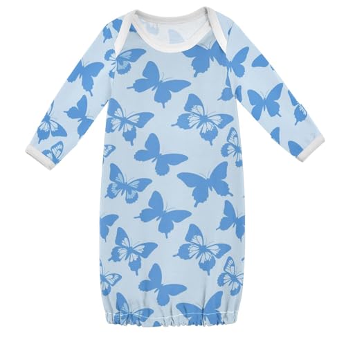 HXshaoye Fashion Blue Butterfly Long Sleeve Newborns Sleeper Gown Breathable Nightgowns ropa para prematuro 12M