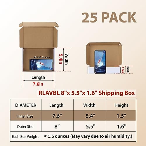 Image of RLAVBL 8x5.5x1.6 Shipping Boxes Set of 25, White Corrugated Cardboard Box for Packing, Mailing, Business