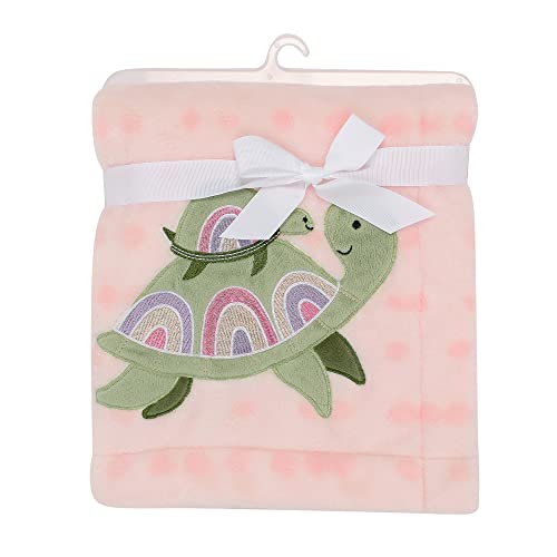 Image of Lambs & Ivy Sea Dreams Cozy Pink Fleece Turtle Applique Baby Blanket