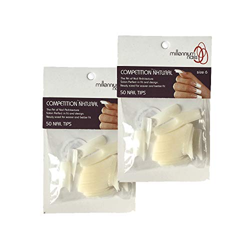Millenium Nails Competition Natural Nail Tips, Newly Sized for an Easier Fit, Suitable for Salon or Home Use, Pack of 50 Tips (Size 6) - DUO
