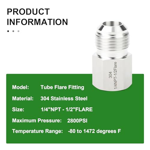 Image of TAISHER 5PCS Forging of 304 Stainless Steel Tube Flare Fittings, 1 /2 inch Male Flare x 1 /4 inch NPT Female, Half Union
