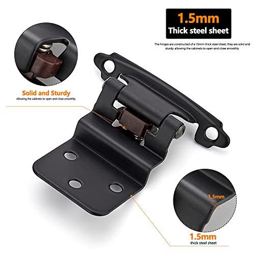 Image of Ravinte 2 Packs 1 Pair 3 /8 inch Inset Matte Black Cabinet Self Closing Hinges for Kitchen /Bathroom /Furniture Cabinets & Doors,Decorative Cupboard Hardware with Door Bumper