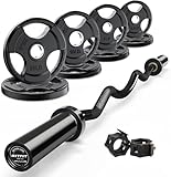 RitFit 2 Inch EZ Curl Bar with Weights, 350LBS Weight Capacity Olympic Curl Barbell for Bicep, Tricep and Weight Lifting Exercises, with 85LBweights