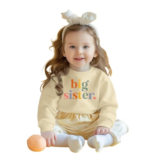 Big Sister Pullover Große Schwester Sweatshirt Baby Mädchen Outfits Geschwister Kleidung Neugeborenen Pulli Schwesterchen Autumns Winter Sweater Kinder Rundhals Langarmshirt(Apricot 18-24Monate)