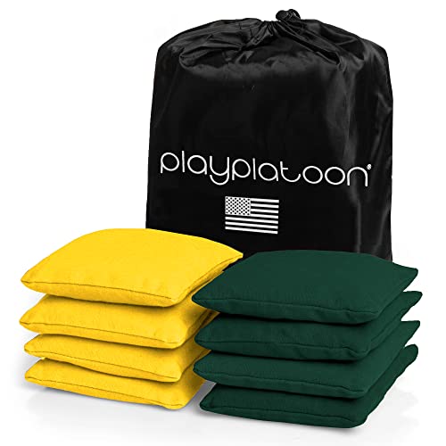 Play Platoon Weather Resistant Cornhole Bags - Set Of 8 Regulation Corn Hole Bean Bags - Hunter Green & Yellow - Durable Duck Cloth Corn Hole Bags For Tossing Game, Includes Tote Bag #TOP11