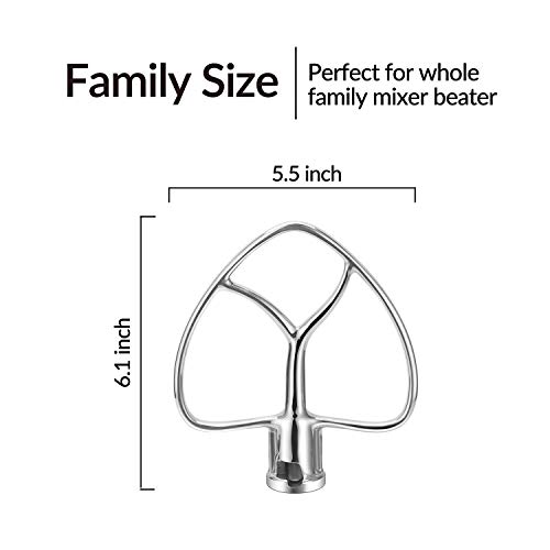 Geesta Polished Stainless Steel Flat Beater For Kitchen Aid 4.5 Qt - 5 Qt Tilt-Stand Mixer Attachments For Kitchen Paddle, Baking - Pastry, Pasta Dough, Lcing, Mixing Accessory - Dishwasher Safe #TOP6