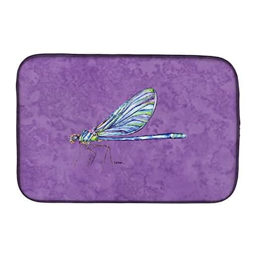Caroline's Treasures 8865DDM Dragonfly on Purple Dish Drying Mat, 14 x 21", multicolor