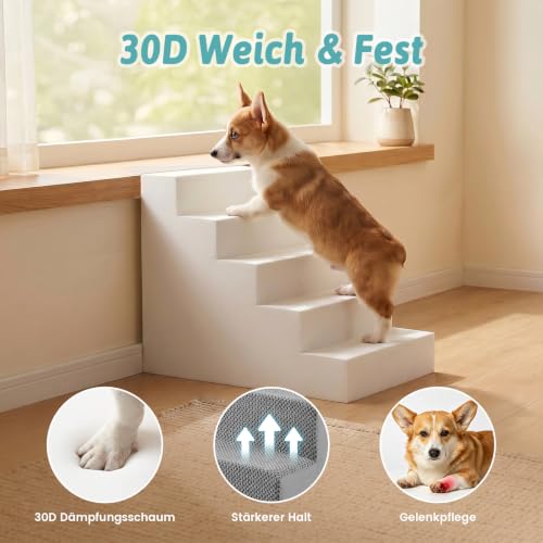 COZY KISS Hundetreppe für Kleine Hunde, 5 Stufen Breiter Haustiertreppe