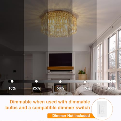 Flush Mount Crystal Chandelier, 18 inch Modern Crystal Ceiling Lights with Warm White Light Bulb (2700K), Flush Mount Small Gold Chandeliers Light Fixtures for Bedroom Living Room Hallway Entryway by Kuailkag - Image 5