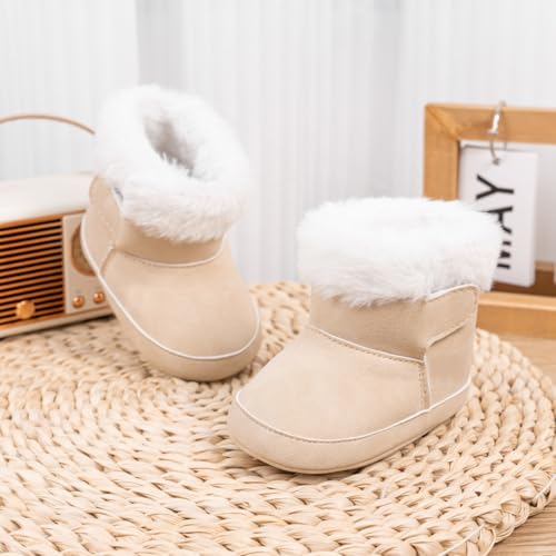 LONSOEN Baby Sherpa Fleece Booties, Soft Sole Crib Shoes for Infant Boys Girls, Faux Suede Warm Booties with Hook & Loop Stay-On Cuff, Newborn Prewalker House Slippers, 0-18 Months3