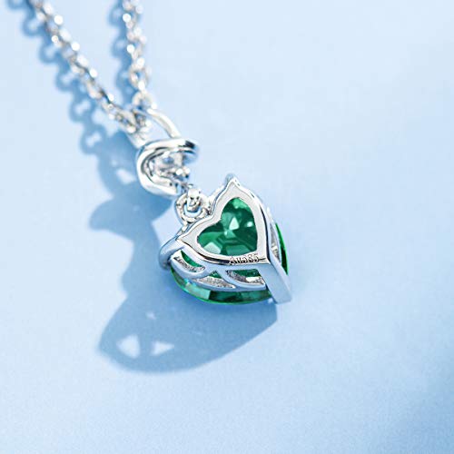 Agvana 14K Solid White Gold Diamond Emerald Heart Pendant Necklace For Women With Sterling Silver Chain May Birthstone Jewelry For Women Anniversary Birthday Gifts For Women Girls Mom Wife Her #TOP2