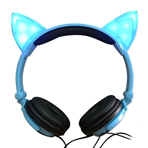 Jinserta Cat Ear Headphones with Glowing Lights (Blue)