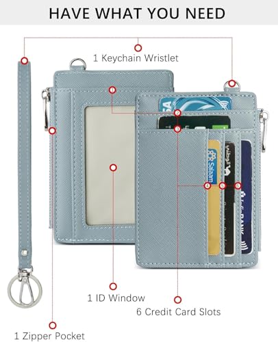 Image of VOGARD Small Wallet for Women RFID Leather Credit Card Holder Slim Wristlet Keychain Wallet with Zipper Pocket (Blue)