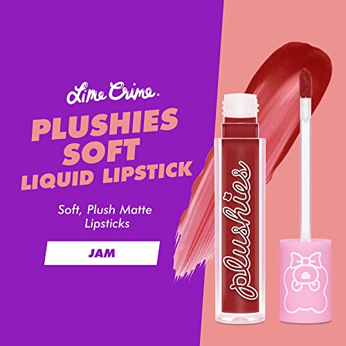 Lime Crime Plushies Soft Matte Lipstick, Jam (Deep Red) - Blackberry Candy Scent - Plush, Long Lasting & High Comfort for All-Day Wear - Talc-Free & Paraben-Free