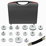 Qinbu 16 Stück Bremsenentlüftungsgerät Adapter Set, mit 2 Stück Europäische und Normale Standardbeschläge Schlauchlänge 200 mm, Aufbewahrungsbox, für Bremsenentlüfter Auto Bremsentlüftung