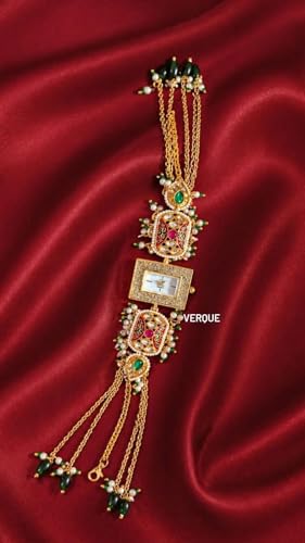 Image of Traditional Kundan Meenakari Bracelet Watch for Women | Ethnic Jewellery Analog Watch | Gold Plated Chain Designer Watch for Girls & Women