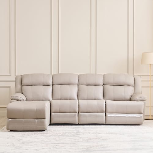 Image of Home Centre | Torino Half Leather 3-Seater Left Corner Recliner with Chaise | Recliner Sofa for Living Room | Solid Wood | Grey | 2 Year Warranty