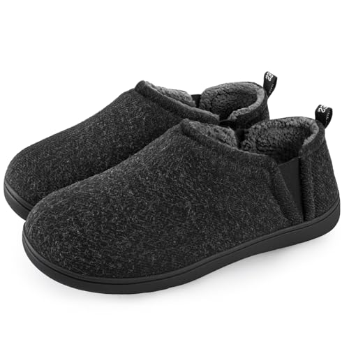 Snug Leaves Men's Faux Wool Slippers Comfy Warm Winter House Shoes with Elastic Gores Dark Gray, 11-12 US