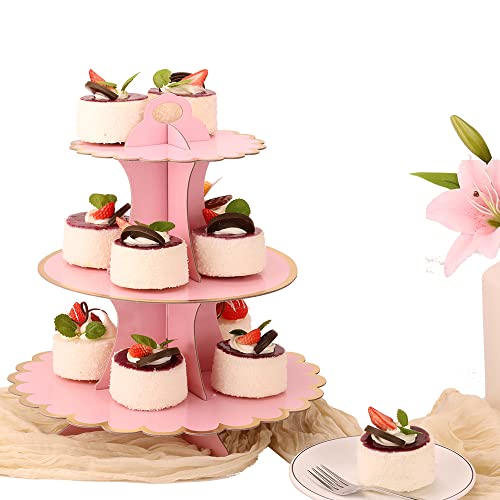 2Pack Round Cupcake Tower Stand For 24 Cupcakes, 3 Tier Cup Cake Tower Stand,Pink Tiered Tray Decor,Cupcake Display For Birthday Graduation Baby Shower Tea Party #TOP1