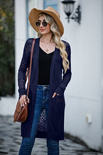 Grecerelle Women's Lightweight Thin Long Sleeve Open Front Longer Length Cardigan Crochet Knitted Pockets Sweater #TOP3