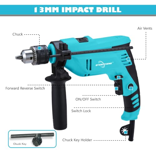 Image of (SC-DL-13-362) 950W Electric Drill with 360 Adjustable Auxiliary Handle, 13mm Keyed Chuck, Variable Speed, Forward /Reverse Switch, Ergonomic Soft Grip for Wood, Metal & DIY Projects