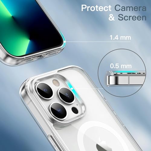 Image of JGD Magnetic Case for iPhone 13 Pro Compatible with MagSafe, Shockproof Phone Bumper Cover, Anti-Scratch Clear Back (Clear)