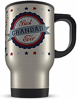 14oz Best Grandad Ever Novelty Gift Aluminium Travel Mug - Blue/Red