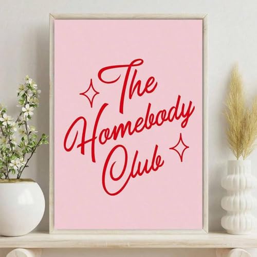 Impression sur toile vintage rose The Homebody Club retro 80x120cm sans cadre pour deco murale
