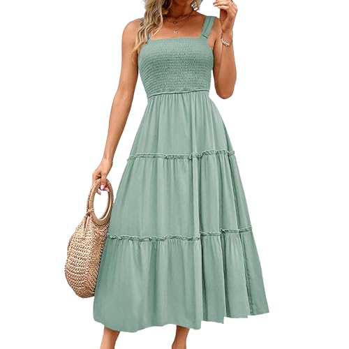 Robe sans manches spaghetti DGKaxiyaHM | Style bohème à volants froncés