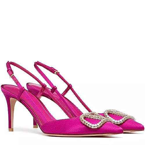 Image of Women Heeled Slingback Sandals V Buckle Closed Pointed Toe Stiletto High Heels Slip-On Backless Evening Prom Party Dress Shoes