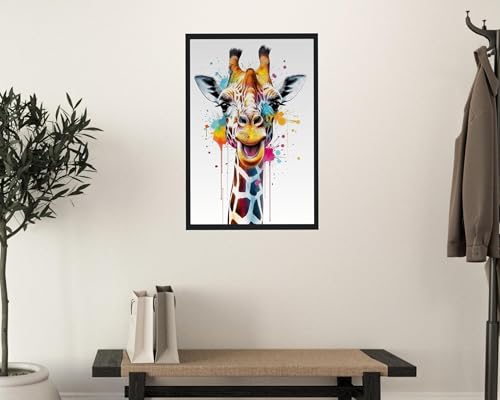Affiche aquarelle girafe colorée grand format 60x80 cm style pop art