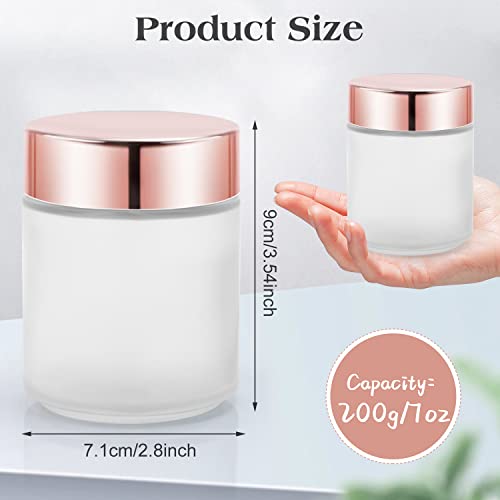 4 Pack 200g/7oz Frosted Glass Jars Empty Cosmetic Pot Refillable Cream Container Bottle with Rose Gold Lid&Inner Liner for Lotion Face Cream DIY Makeup Salve Lip Balm Toiletries2