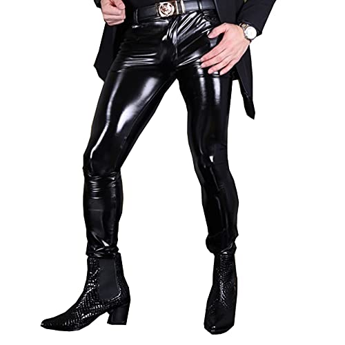 Men's Sexy Shiny Wetlook PVC Leather Pants Skinny Slim Fit Leggings Pencil Long Pants Straight Trousers
