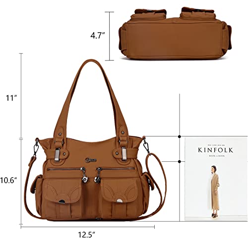 Purses and Handbags for Women Large Hobo Shoulder Bags Soft PU Leather Multi-Pocket Tote Bag(Brown)