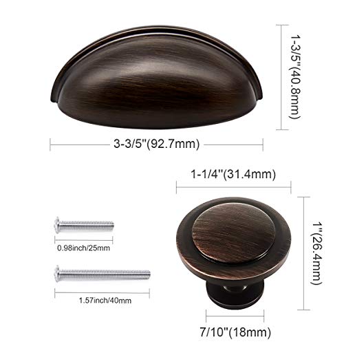 Sunriver 27Pcs Orb Cabinet Knobs And Cup Handles, 12 Packs Oil Rubbed Bronze Kitchen Cup Pulls 3 Inch 76Mm Zinc Alloy Bin Cup Drawer Handles And 15 Packs Knob Set #TOP3