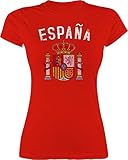 Fussball WM 2022 Fanartikel - Spanien Wappen WM - L - Rot - Fussball Spanien Trikot - L191 - Tailliertes Tshirt für Damen und Frauen T-Shirt