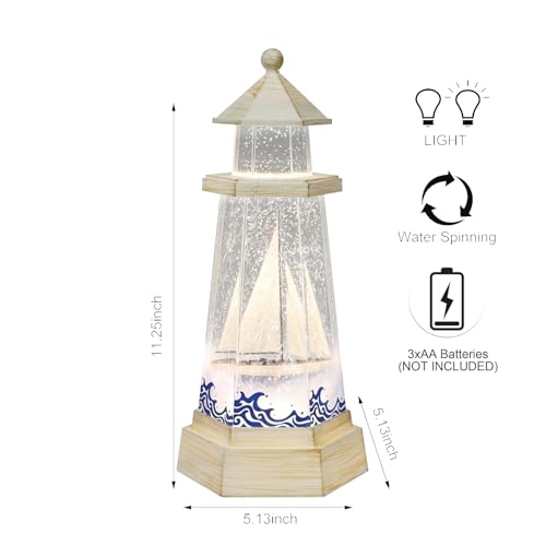 Lighthouse Water Spinner Coastal Acrylic LED Light-Up Decoration with Moving Glitter Battery Operated Nautical Tabletop Lamp (3xAA Batteries Not Included) Gift by MOMENTS IN TIME - Image 3