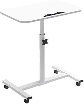 Overbed Height Adjustable Table, Standing Office Laptop Desk with Wheels, C Shaped Laptop Desk, Rolling Bedside Table Meals and Elderly Care,Lockable Table (White) (White)