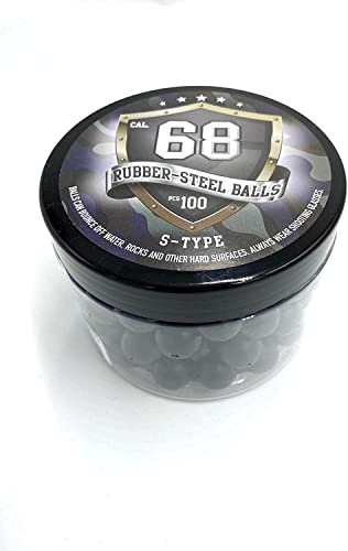 Rubber-Steel Balls 100 Pcs S-Type Premium Quality Hard Rubber Steel Balls Paintballs Powerballs 7 Gr. Heavy Ammo For Self Home Defense Training Pistols In 68 Caliber #TOP7