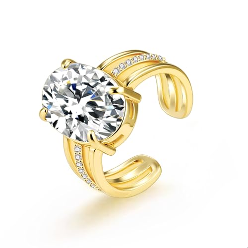 ALEXCRAFT Bague Ouvert Or Femme, Bagues Grande Zircone Réglable Large, Plaqué Or 14K, Brillant, Hypoallergénique, Bagues d'Amitié, Cadeaux de Bijoux pour...
