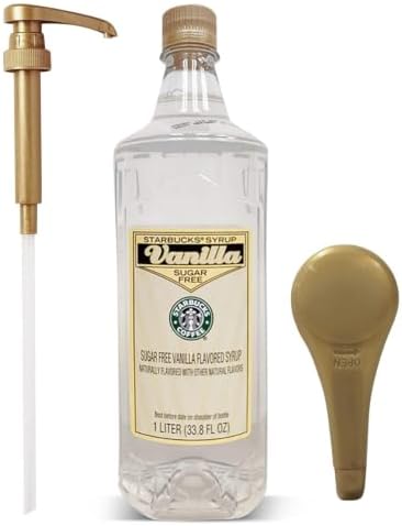 Starbucks Syrup Sugar Free Vanilla 33 OZ Bottle For Coffee And Tea with Gold Coffee Syrup Pump