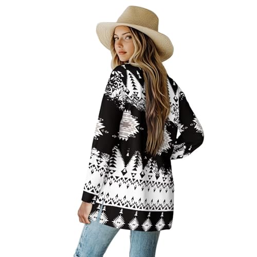 Image of Women's Aztec Open-Front Jacket Lightweight Casual Outerwear Native Western Aztec Pattern & Plaid Houndstooth Print