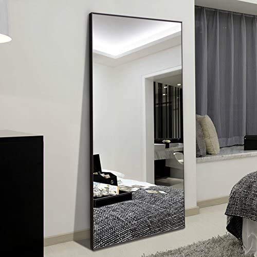Hans Full Length Leaning Floor Mirror, Wood Finished Frame Oversized Rectangle Dressing Mirror (Black, 65 X24 )