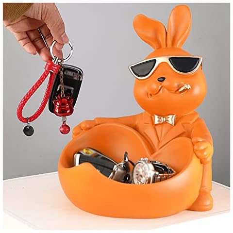 MESURG Key Bowl Bunny Figurine Entryway Table Organizer Decorative Trinket Tray Table Ring Dish Wallet Centerpiece Display Bowl,Resin Key Bowl for Entryway Table (Color : Orange) Cover