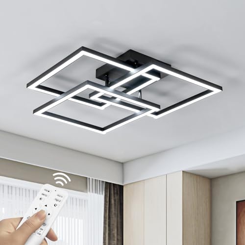 DELIPOP Lámpara de Techo LED Regulable, 40W Moderno Plafon LED Techo con Mando a Distáncia 3000K-6500K, Negro Plafon Rectangular para Salón, Dormitorio, Comedor, Cocina